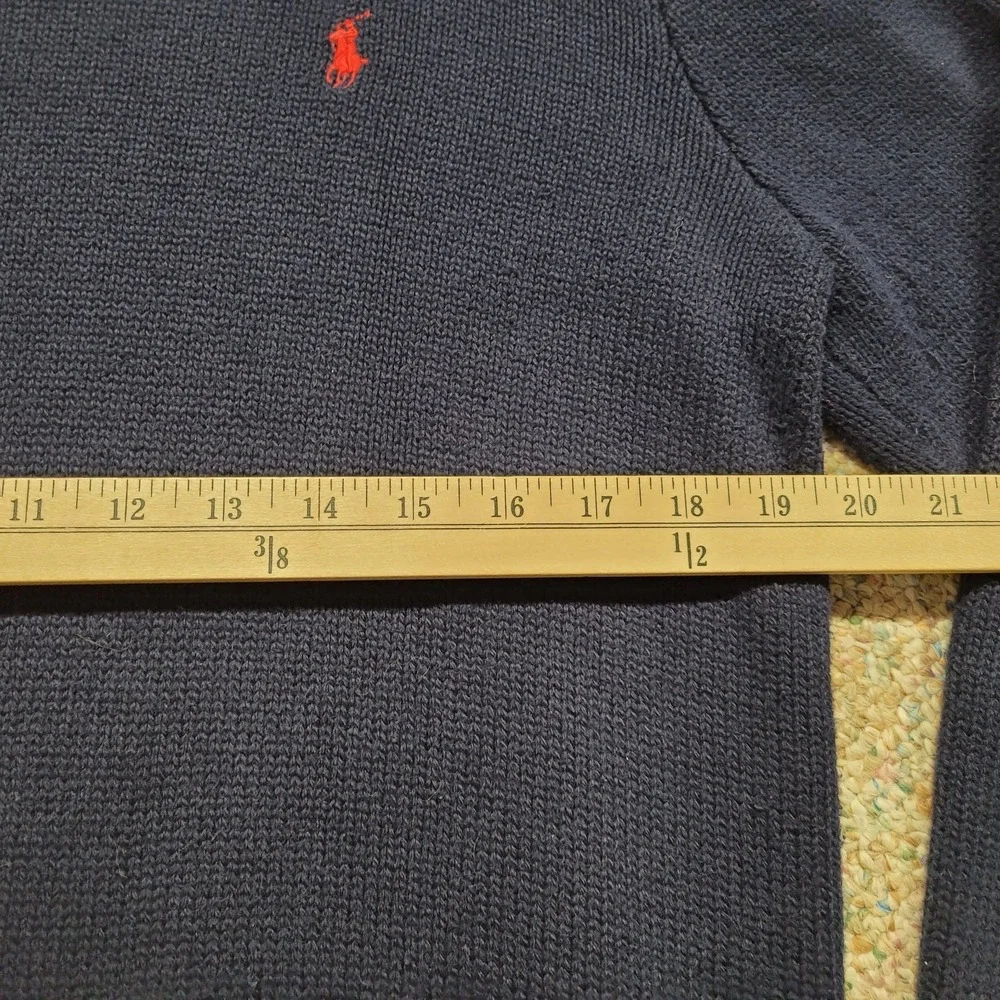 Polo Ralph Lauren Sweater Mens Medium Blue Knit Heavy Fisherman Cotton Pony Prep